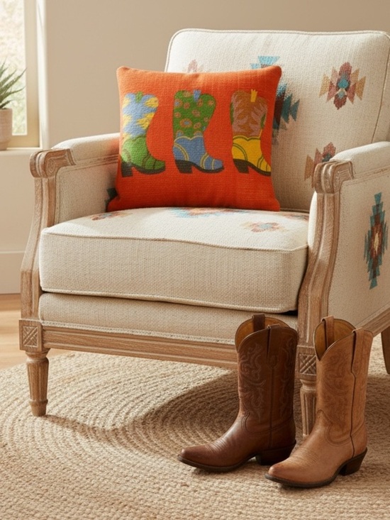 Other - Triple Cowboy Boot Cotton Pillow Case 18" Inches Cushion Southwest Decor